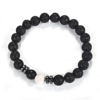 Pulseira de Pedra Natural de Lava Vulcânica Com 4 Beads Pretos