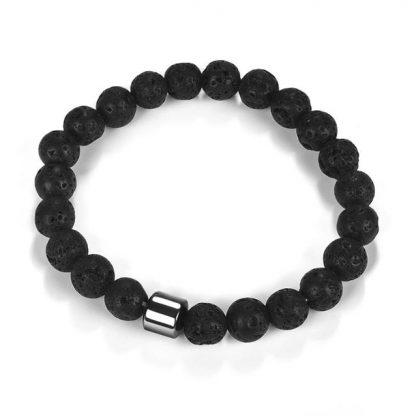 Pulseira de Pedra Natural de Lava Vulcânica Com Bead Preto