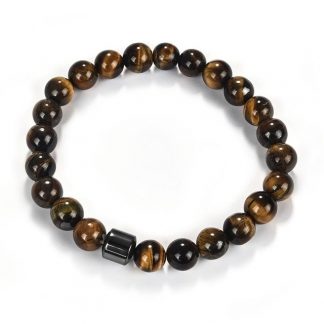 Pulseira de Pedra Natural Olho de Tigre Com Bead Preto