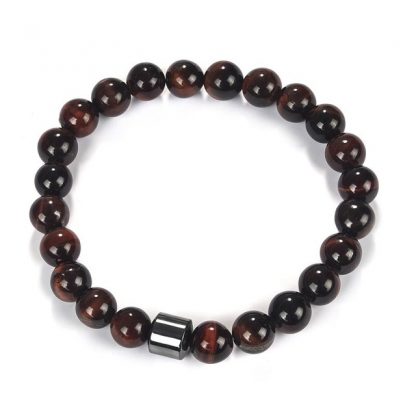 Pulseira de Pedra Natural Olho de Tigre Escura Com Bead Preto